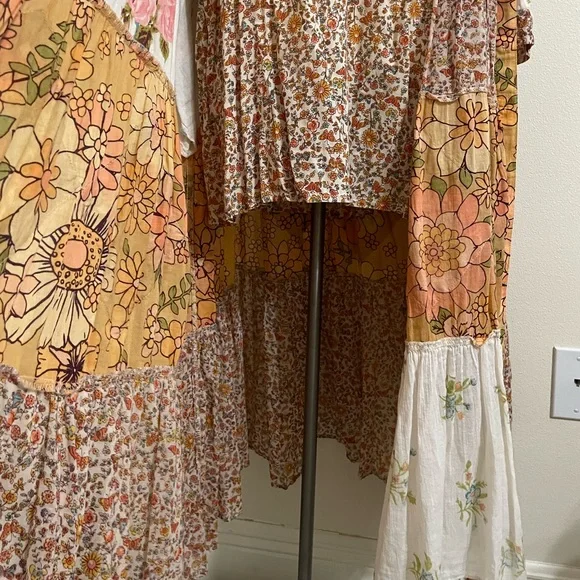 FREE PEOPLE Days Of Ditzies Orange Cream Patchwork Print Maxi Mini Combo Dress S - Picture 7 of 14
